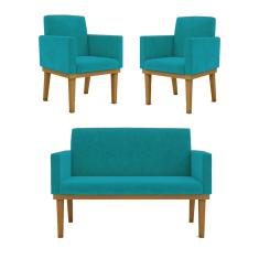 Kit Sofá Namoradeira + Poltrona Reforçada azul Turquesa