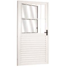 Porta Social Palheta De Alumínio 210 X 80cm Linha 25 Lado Esquerdo Esquadrias Bergamo Branco