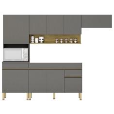 Armário De Cozinha 4 Peças Balcão Sem Tampo 150cm Lina14 K02 Gris/freijó - Mpozenato