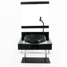Gabinete Para Banheiro De Vidro 60cm Inox Com Cuba Preto
