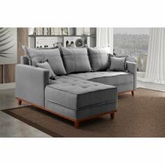 Sofá Moderno 3 Lugares Com Chaise Ônix Cinza