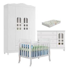 Quarto De Bebê New Selena 4 Portas Com Berço Lila E Cômoda Gran Selena