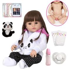 Boneca Bebê Tipo Reborn Panda 52cm Pode Dar Banho 13 Itens - Cegonha R