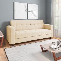 Sofá 03 Lugares Arezzo Suede Bege Pés Chanfrado Tabaco D01 - D'Rossi