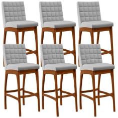 Kit 06 Banquetas Altas Para Cozinha Sala de Jantar Fixa Mila B04 Linho