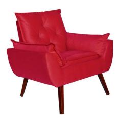 Poltrona Decorativa Pés Trapézio Opala Suede Vermelho - Kasa Sofá