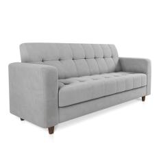 Sofá 03 Lugares Arezzo Suede Cinza Pés Chanfrado Tabaco - D'Rossi