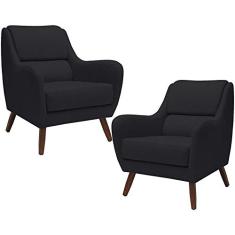 Kit 02 Poltronas Decorativa de Sala de Estar e Recepção Gooby D02 Veludo Preto C-300 - Lyam Decor