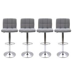 Kit 4 Banqueta Altas de Cozinah Estofadas Giratórias Com Regulagem Gomos Cinza