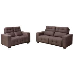 Sofá Hellen Hannover 3 e 2 lugares com encosto alto em tecido Platinium Marrom