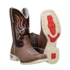 Bota Country Texana Masculina Montaria Em Couro Capelli