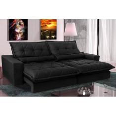 Sofa Retrátil E Reclinável 2,52m Com Molas Ensacadas Cama Inbox Soft Tecido Suede Preto