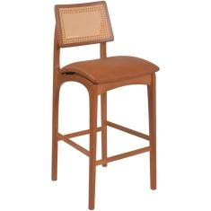 Banqueta Amsterdã Madeira Maciça Tela Sextavada Amêndoa