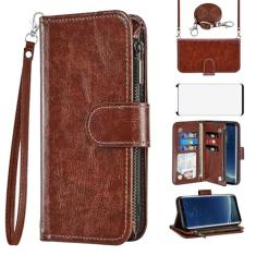 Asuwish Capa de celular para Samsung Galaxy S8 carteira com protetor de tela alça transversal flip zíper suporte para cartão de crédito de vidro temperado TPU slot suporte S 8 8S Edge SM-G950U