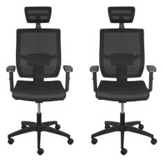 Kit 2 Cadeiras de Escritório Presidente com Nr17 Atenas Alta Preto