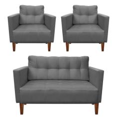 Kit Sofá Retrô 2 Lugares E 02 Poltronas Grafite