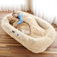 Cama de cachorro humano, 189 x 113 x 30 cm, tamanho adequado para você e animais de estimação, cama de animal de estimação de pele sintética lavável para pessoas que cochilam, cama ortopédica para