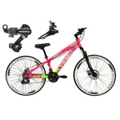 Bicicleta Aro 26 Vikingx Tuff Rosa/Verde 21v Alumínio Câmbio Shimano F