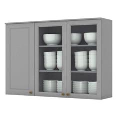 Armário Aéreo 3 Portas com Vidro 120 cm Americana Cinza  Henn