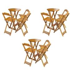 Kit 3 Jogos de Mesa Bistrô de Madeira Dobrável com 3 Banquetas - Mel -