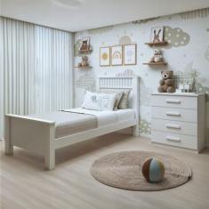 Quarto Infantil com Cama Solteiro Athenas e Cômoda 4 Gavetas Baião - M