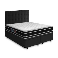 Cama Box Baú + Cabeceira Cassis e Colchão Queen - Castor - Black White D33 - 158x198x69cm Preto