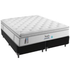 Cama Box Preto E Colchão Confort Gel Molas Ensacadas Com Pillow Top Queen Sealy