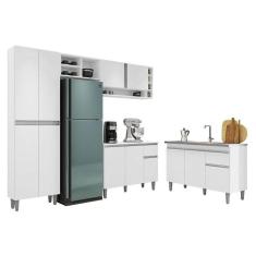 Cozinha Vanessa E Balcão De Pia Tatiane 120 Cm Branco Brilho - Ajl