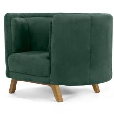 Poltrona Decorativa Para Sala de Estar Base de Madeira Ferrara Veludo Verde - Gran Belo