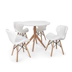 Conjunto Mesa de Jantar Maitê 80cm Branca com 4 Cadeiras Eames Eiffel Slim - Branca