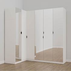 Guarda Roupa Modulado de Canto com Espelho 6 Portas 3 Peças Hera Cabecasa Madeiramadeira Branco Geada/Preto