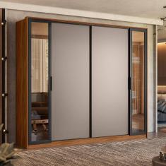 Guarda Roupa Casal com Vidro Reflecta 4 Portas 4 Gavetas Flex Laredo Demartêz