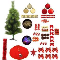 Árvore De Natal Verde 90Cm 75 Galhos 91 Itens Pisca 110V