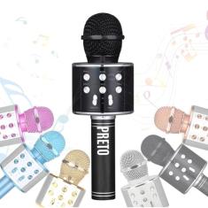 Microfone Infantil Karaoke Sem Fio Recarregável USB para Crianças Menina Menino Festas e Eventos Portátil (PRETO)