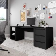 Mesa de Escritório com Gaveteiro e Nicho 220cm Ficus Cabecasa Madeiramadeira Preto
