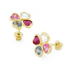 Brinco de ouro 18k trevo com zircônias coloridas - Elegancy Joias