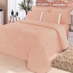 Kit Edredom Dupla Face + Lençol Aconchego Solteiro 4 Peças - Bordados 