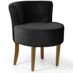 Poltrona Decorativa Sala de Estar Base de Madeira Ayla Veludo Preto G1