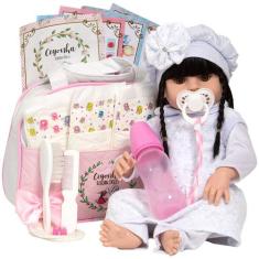 Boneca Tipo Reborn Gatinha Morena Olho Castanho E Acessórios - Cegonha