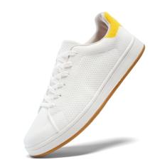 U.Ofeiy Tênis masculino moderno de malha respirável, clássico, cano baixo, leve, confortável, cadarço e caminhada masculino, Branco, amarelo, 39