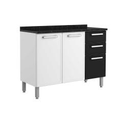 Balcão De Cozinha Modulado Gourmet 7124 3 Portas E 2 Gavetas C/tampo Branco/preto - Bertolini
