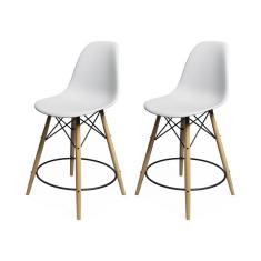 Kit 2 Banquetas Eames Eiffel De Madeira Assento Branco - Cor: Branco