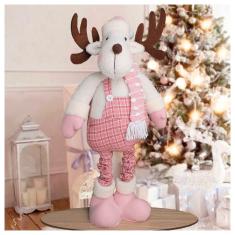 Boneco Natal Rena Rosa Natalina Perna Ajustável 90cm