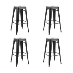 Kit 4 Banquetas Altas Iron Tolix Titan Rivatti Preta Base Metal