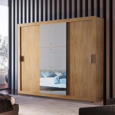 Guarda Roupa Casal 3 Portas 4 Gavetas MDF com Pés e Espelho Betha - Ru