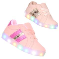 Tenis Led Luz pisca glitter infantil feminino nude ou rose - PC, Rose,