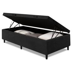 Cama Box com Baú Solteiro 0,88 com 41cm de Altura Prince Preto