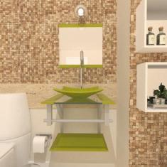 Gabinete De Vidro 40Cm Ac Com Cuba Quadrada - Verde Oliva