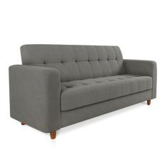 Sofá 03 Lugares Arezzo Suede Grafite Pés Chanfrado Castanho D01 - D'Rossi