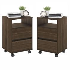 Conjunto Mesa De Cabeceira Com Rodízios Nadi Marrom